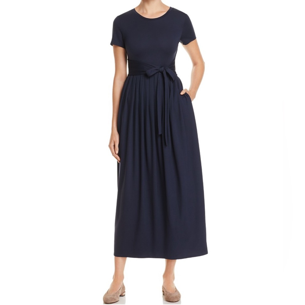 NWT WEEKEND MAX MARA Rivalta Tied-Waist Pleated Maxi Dress.DARK BLUE SIZE 8 $795